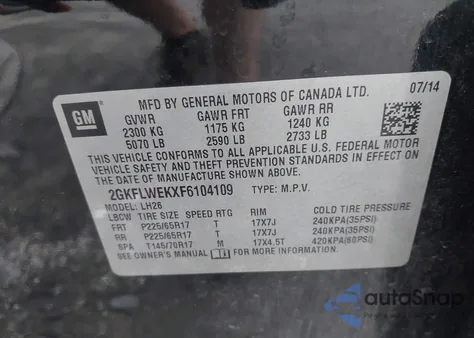 2015 GMC Terrain Sle-2 from USA, damaged, VIN 2GKFLWEKXF6104109